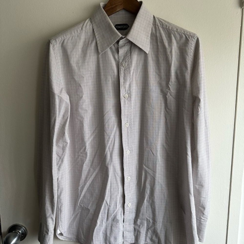 Tom Ford Light Gray Micro Check Dress Shirt